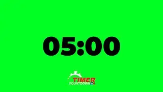 5-Minute Green Screen Timer | Black Text Countdown with Alarm