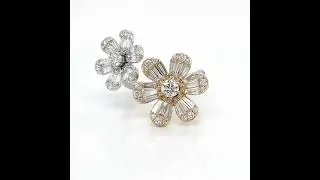 18Kt White and Yellow Gold Diamond Double Flower Ring