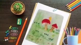 Рисунок красивого грибного пейзажа | Простые и расслабляющие идеи для рисования