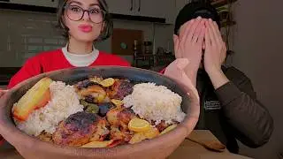 فاجأت زوجي بالفخار مع الدجاج المشوي بدبس الرمان/الأكل ماعجبه 😭