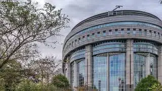 Buildings in Brussels European Quarter timelapse with the European Parliament