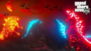 Godzilla and Nuclear Godzilla vs Shin Godzilla and Heisei Godzilla Halloween Battle - GTA V Mods