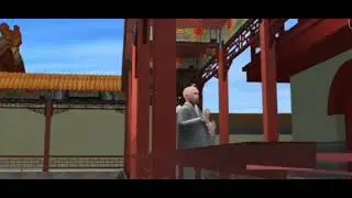 3D animation of a Buddhist monk at a temple 