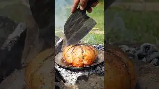 Fried Rice Inside Chicken Roll 😋 #food #outdoorcooking #chicken #campfire #shorts