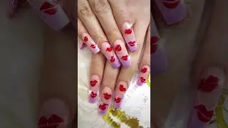 Nail Transformation - Pink Chrome  French Tip with Red Lips design @queeniesnailspa
