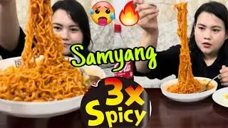 Samyang 3x spicy noodles challenge without drinking water until I finish eating| Bhutanese mukbang
