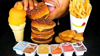 BURGER KING | CHEESEBURGERS CHICKEN NUGGETS FRIES | ICE CREAM DIPPED CONE ORANGE FLAVOR | ASMR MUKBA