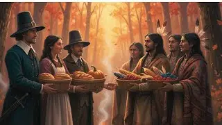 Whimsical Thanksgiving Feast | Pilgrims & Native Americans Cozy Art Slideshow 🍂