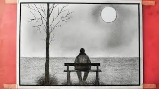 Sad boy Drawing Scenery - Moonlight 