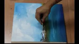 Easy Landscape Painting on Canvas /Abstract Landscape\Demonstration / Acrylic brush & Palette knife.