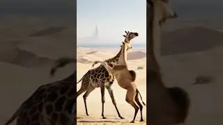 Giraffe and camel fighting in the desert #animal #shorts