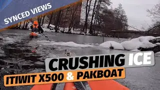 Kayaking through ice in Itiwit X500 and Pakboat kayaks [Synced perspectives #2]