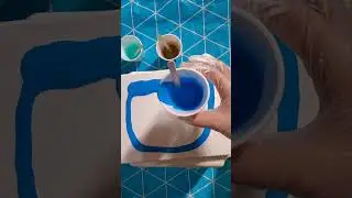 Acrylic Pour Painting - Blue, Gold, White, and Pastel Blue - Acrylic Pour with Only Paint and Water