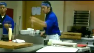 practicing teppanyaki basic tricks by chef ronald