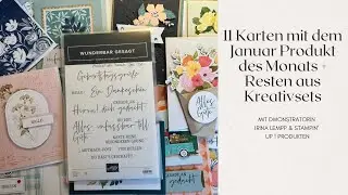 11 Karten mit dem Januar Produkt des Monats -Resten aus Kreativsets