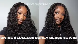 GLUELESS WIG INSTALL FOR BEGINNERS/ ELASTIC BAND METHOD | UNICE CURLY WATER WAVE VACATION HAIR