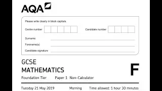 AQA Maths Foundation GCSE May/June 2019 Paper 1