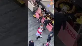 Far-right anti-immigration protesters go viral after pausing for ethnic takeaway