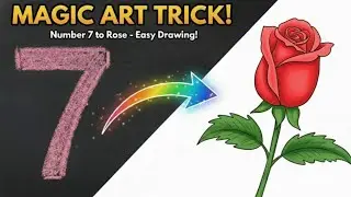 How to draw rose flower from number 7 with colours // 7 number drawing // Rose drawing step by step