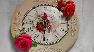 ديكوباج واستنسل بارز وورود سيراميك علي ساعة خشب ...الجزء الأول