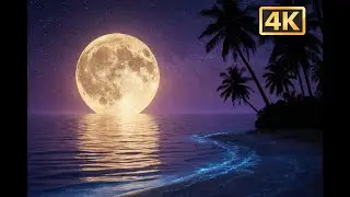 SLEEP IN MINUTES 🌊 Deep Ocean Waves & Giant Full Moon: Stop Overthinking, Stress & Healing Sleep 4k