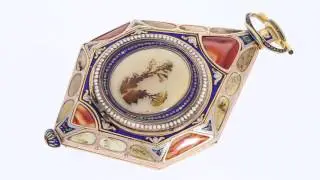 octagonal form watch, gold/enamel/moss agate & pearls, William Ilbery No.5983