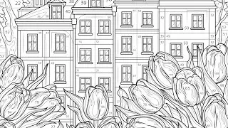 Color by Numbe Tulip Garden Sunny Cottage | ASMR-Inspired Focus Loop Hey Color app #coloringbook