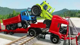 Flatbed Trailer McQueen Transportation with Truck - Speedbumps vs Cars  - BeamNG.Drive  #beamng 