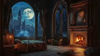 Magical Castle Under the Moon & Rain | Soothing Thunderstorm and Fireplace Ambience for Deep Rest