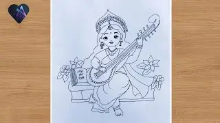 How to draw Maa Saraswati | Saraswati Mata drawing easy step by step | Gyaan Ki Devi drawing 2026