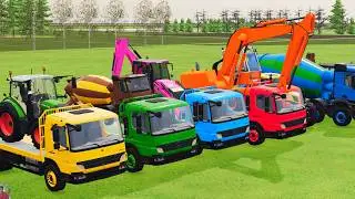TRANSPORTING EXCAVATOR MIXER TRUCK TRACTORs Backhoe loaders with truck in Game FARMING SIMULATOR 22