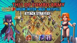 TH11 OP COMBO ARMY | GOLEM+WITCH+VALKYRIE+ BATSPELL ATTACK STRATEGY