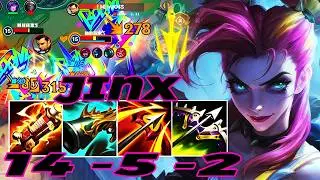 WILD RIFT JINX ADC GAMEPLAY | 14 -5 -2 MVP | JINX BUILD RUNES