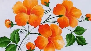 Tutorial basic painting fabric design Simple hibiscus flower painting