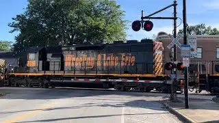 Wheeling and Lake Erie 7008,7016,5413 and 5411 goes through old crossing Creston Ohio