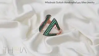 Emerald Zircon Stone Adjustable Ring Turkish Wholesale Handcrafted Sterling Silver Jewelry