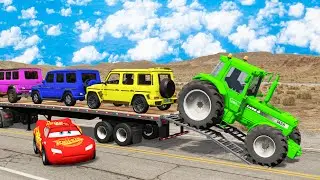 Flatbed Truck Mcqueen | Transportation with Truck - Pothole vs Car - BeamNG.Drive | BNG HIHO #8