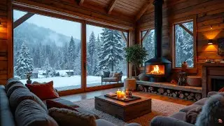 Cozy Winter Cabin Living Room ❄️🔥 Soft Piano, Fireplace Sounds & Snowfall Ambience for Relaxation