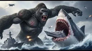 epic battle kong and the military vs the giant shark