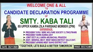 Honourable,MLA 27th Lirmoba Shri.Pesi Jilen Speech at Mrs. Kaba Tali declaration program dego kamki