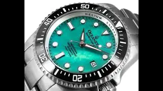 Oceaneva&trade; Men's Deep Marine Explorer II 1250M Titanium Watch Aquamarine Mother of Pearl Dial