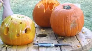 How we carve pumpkins...fire and spray paint may be involved!