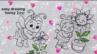 Easy drawing Honey bee & madhumakkhi drawing#video#art