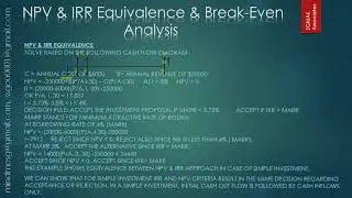 NPV & IRR Equivalence & Break-Even Analysis