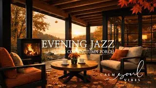🍁 Cozy Lake Cabin Porch at Autumn Sunset with Jazz 🔥🎷 | Relaxing Ambience for Study, Work & Sleep ✨