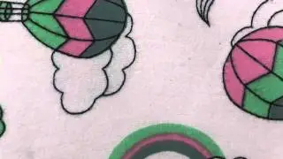 Novelty 1970s hot air balloon, rainbow and clouds vintage flannel fabric