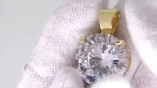 Bling Bling .925 Silver 20MM CZ Solitaire Gold Hip Hop Pendant | MSP1040G