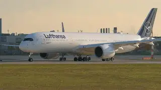 Munich Airport Planespotting Lufthansa Airbus A350-941 D-AIXX Take Off RWY08L Close Up 4K