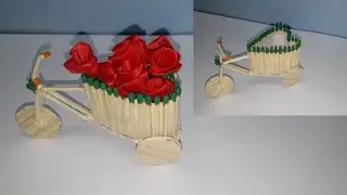 Recycling Art and Crafts :How to make Matchstick Tricycle Flower Vase Showpiece