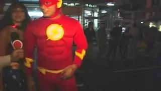Marvel Super Hero FLASH runs super speed in this amazing NYC Halloween Parade original news footage.